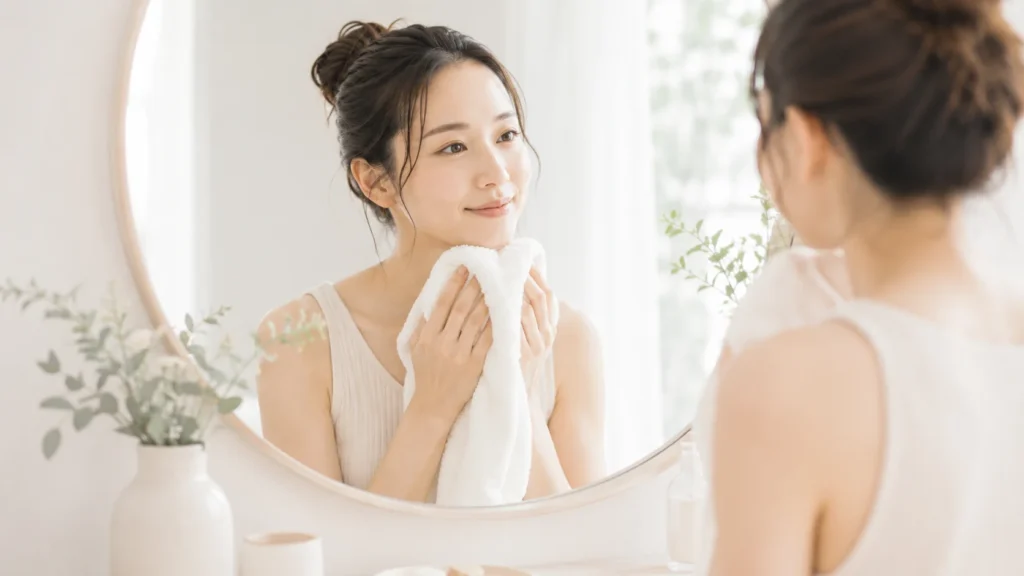洗面台でクレンジングや洗顔を見直すイメージ