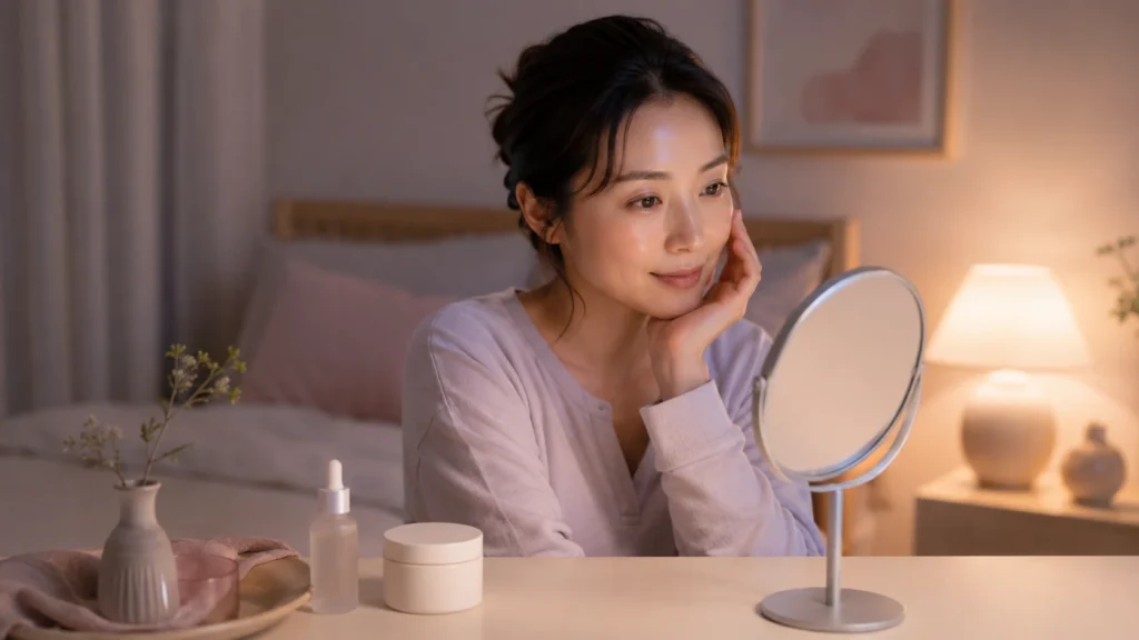 夜のスキンケアの順番を表すクリームと化粧水のイメージ