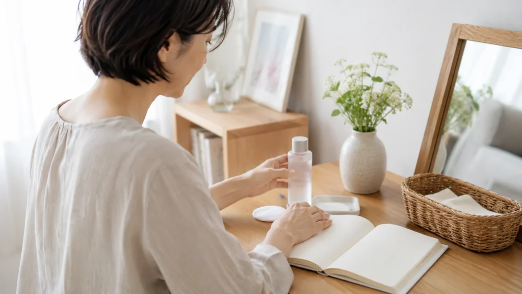 朝ケア用品とチェックメモを置いたイメージ