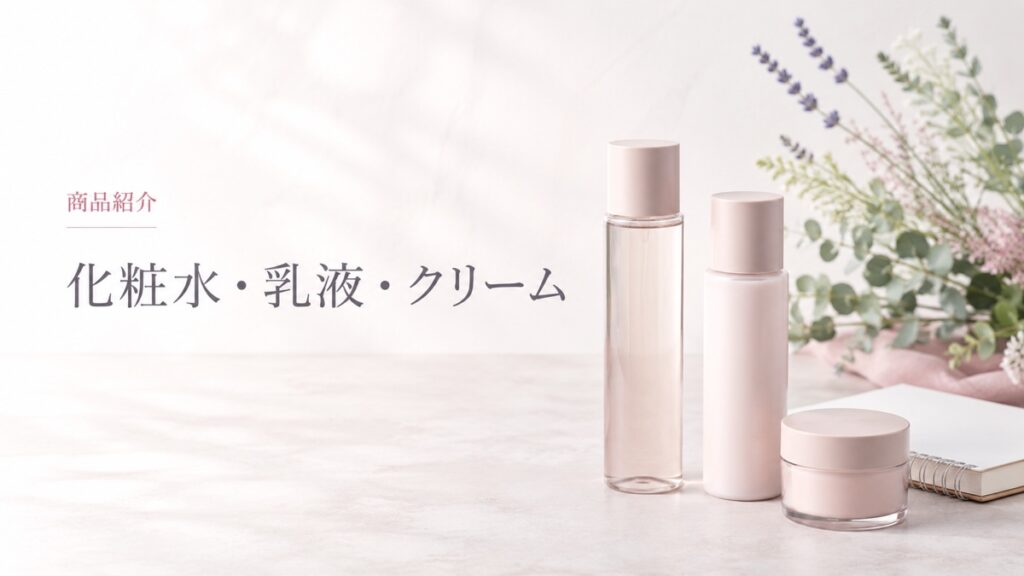 化粧水・乳液・クリームの商品紹介を示す扉画像